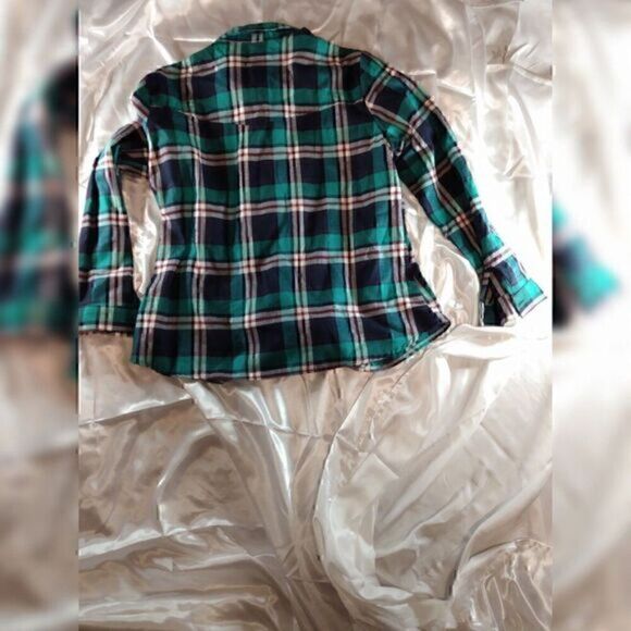 Teal Plaid Button up Long Sleeve Flannel Shirt size M - Picture 7 of 7